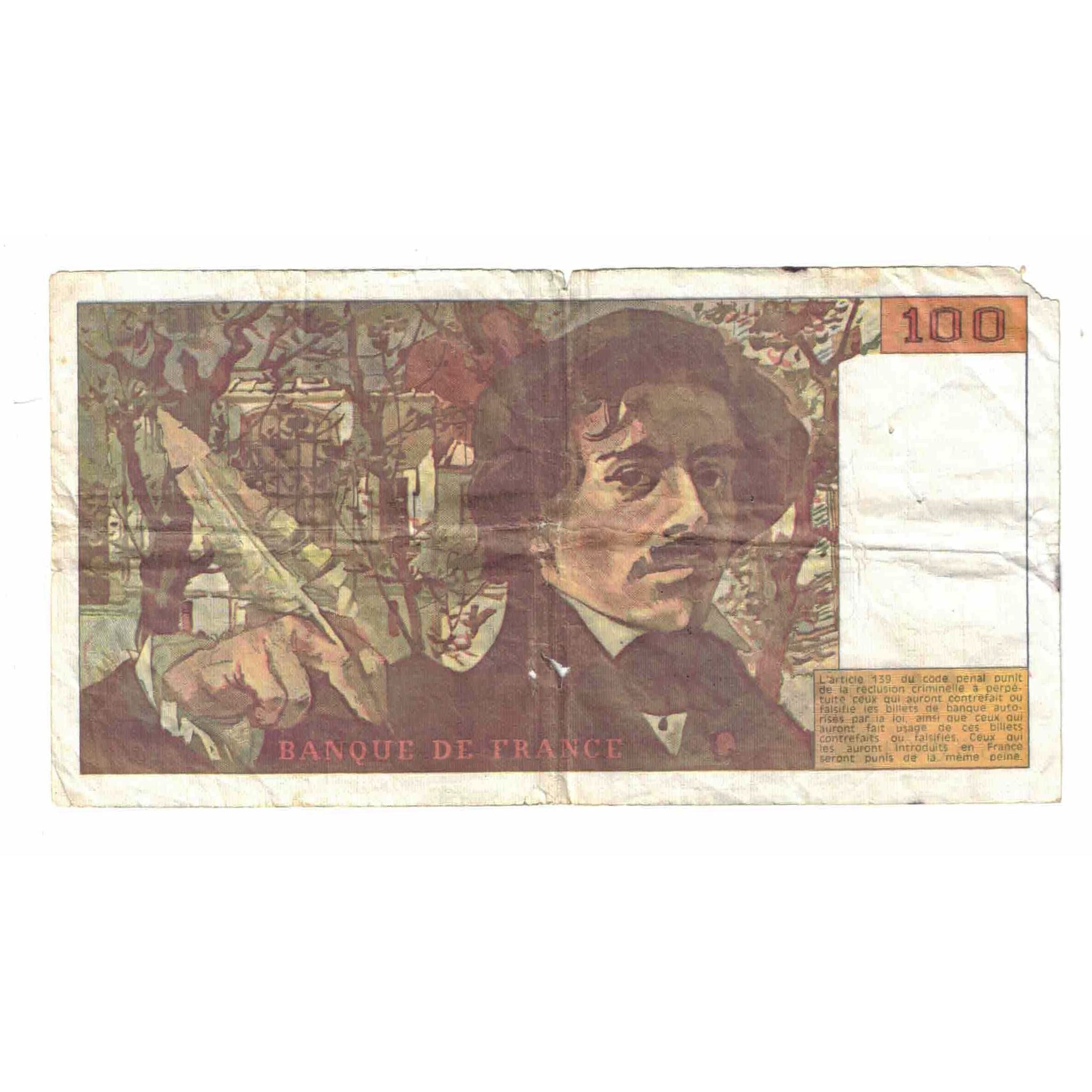 França, 100 Francs, Delacroix, 1990, E.168, VG(8-10), Fayette:69BIS.02B