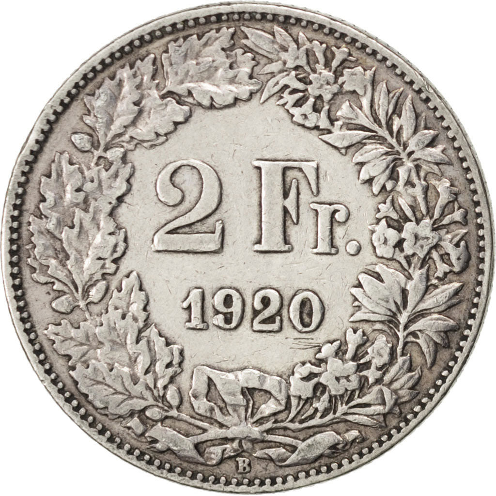 Coin, Switzerland, 2 Francs, 1920, Bern, EF(40-45), Silver, KM:21