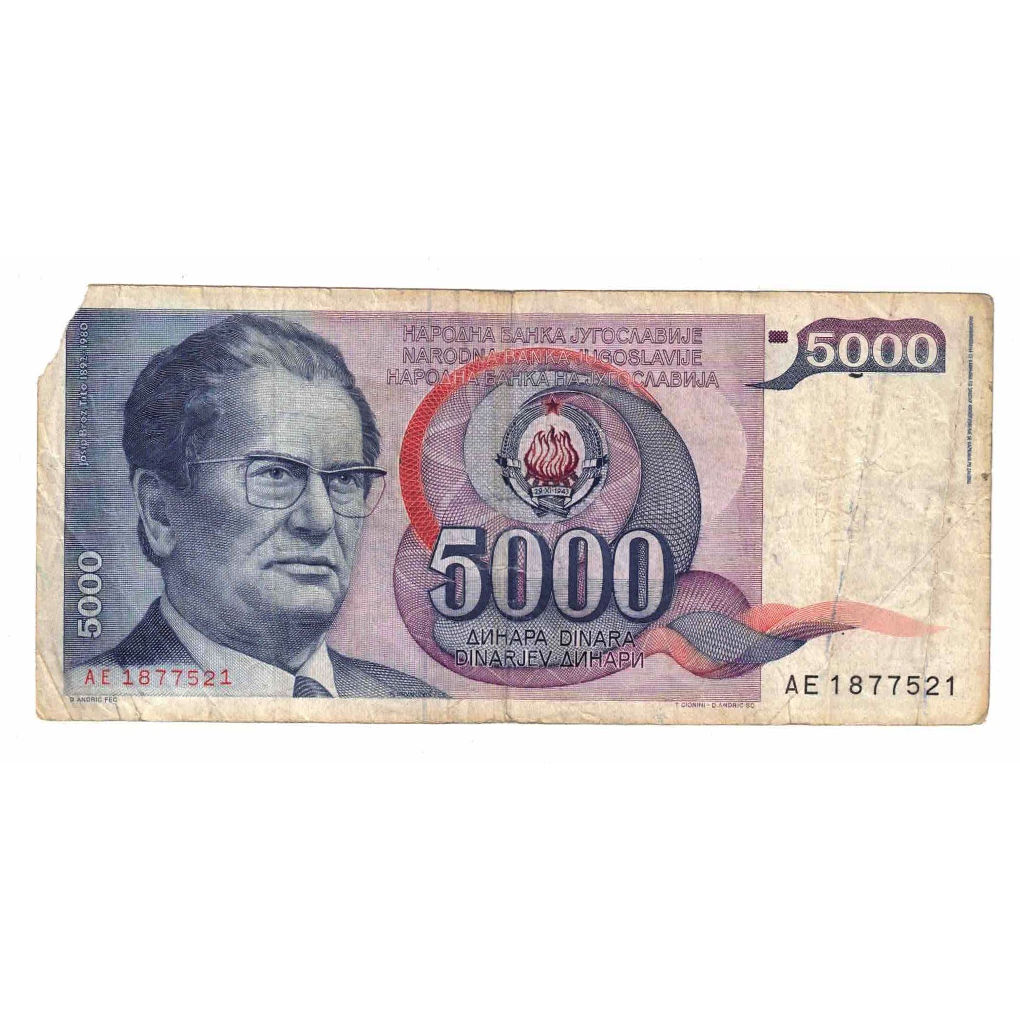 Banconote, Iugoslavia, 5000 Dinara, 1985, 1985-05-01, KM:93a, D+