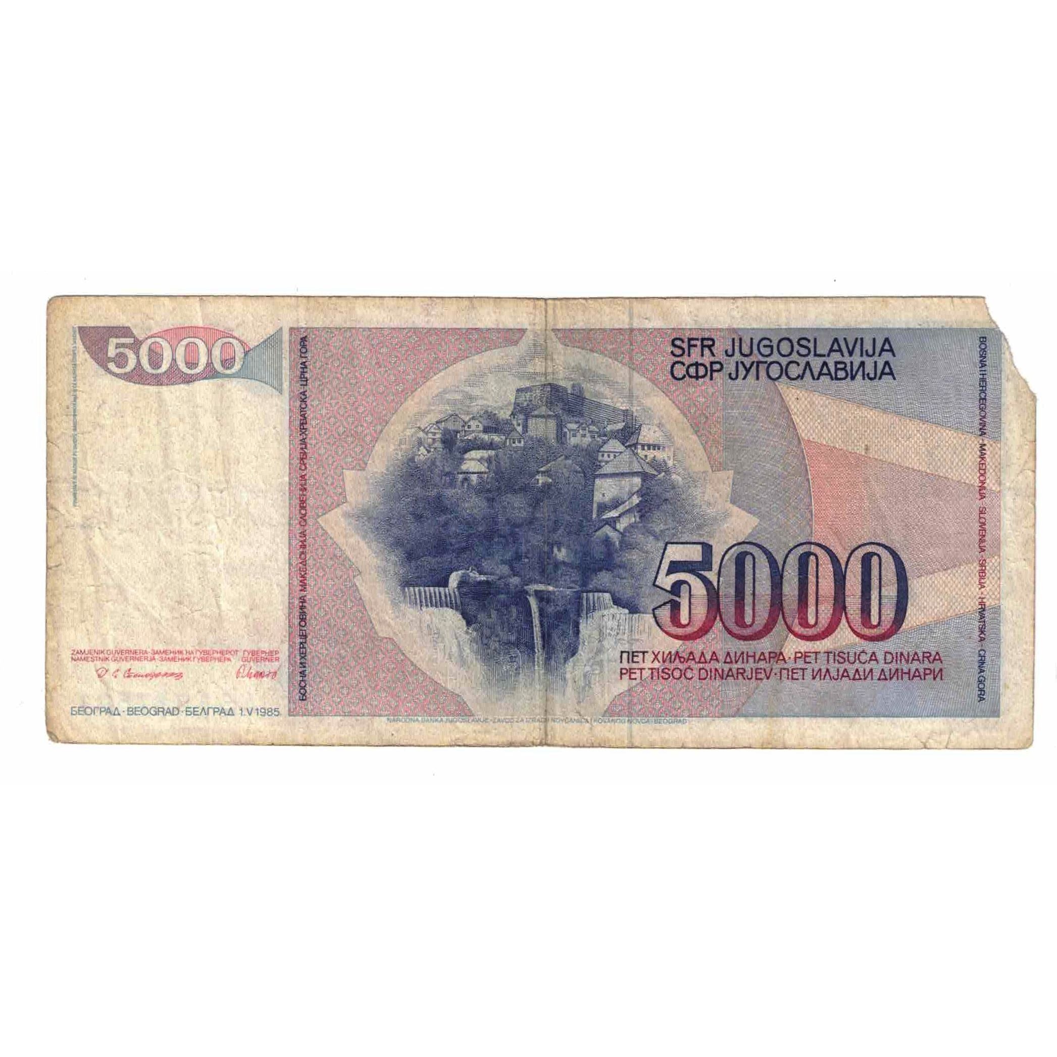 Banconote, Iugoslavia, 5000 Dinara, 1985, 1985-05-01, KM:93a, D+