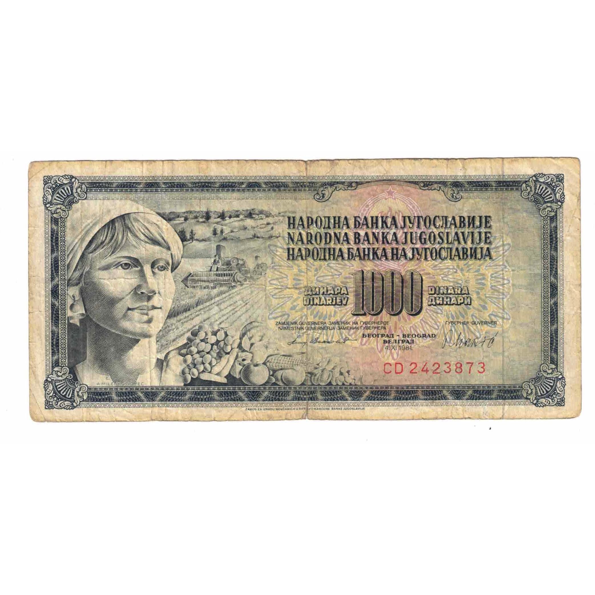 Banknote, Yugoslavia, 1000 Dinara, 1978, 1978-08-12, KM:92c, VG(8-10)