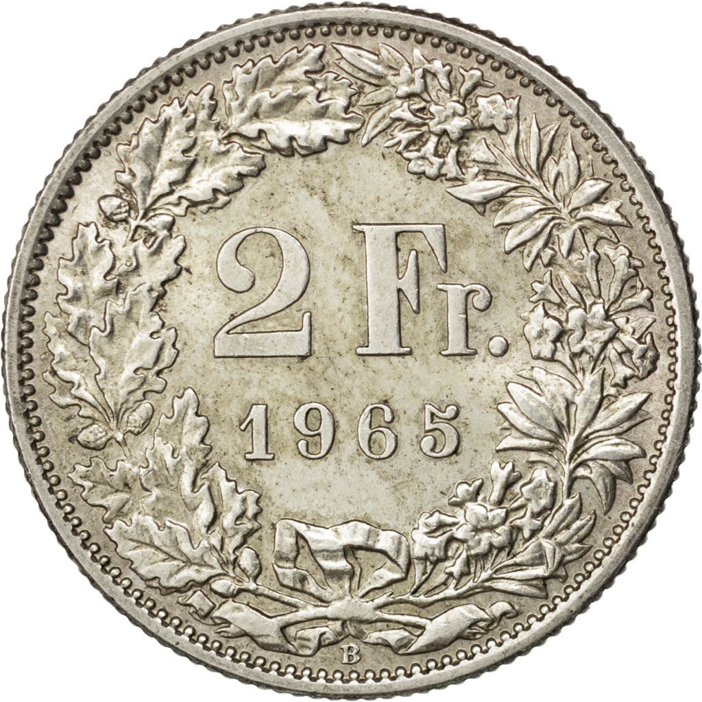 Coin, Switzerland, 2 Francs, 1965, Bern, MS(63), Silver, KM:21