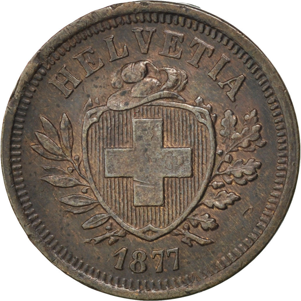 Coin, Switzerland, Rappen, 1877, Bern, AU(50-53), Bronze, KM:3.1