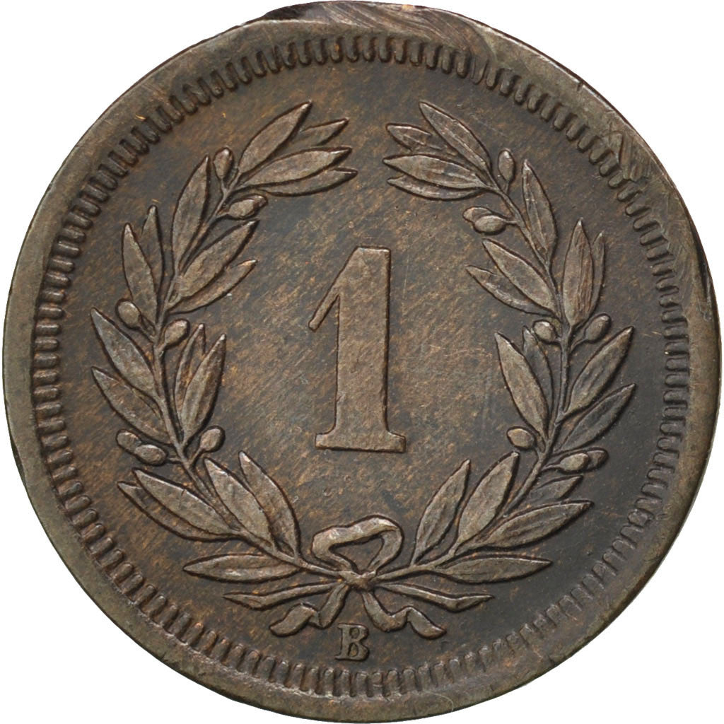 Coin, Switzerland, Rappen, 1877, Bern, AU(50-53), Bronze, KM:3.1