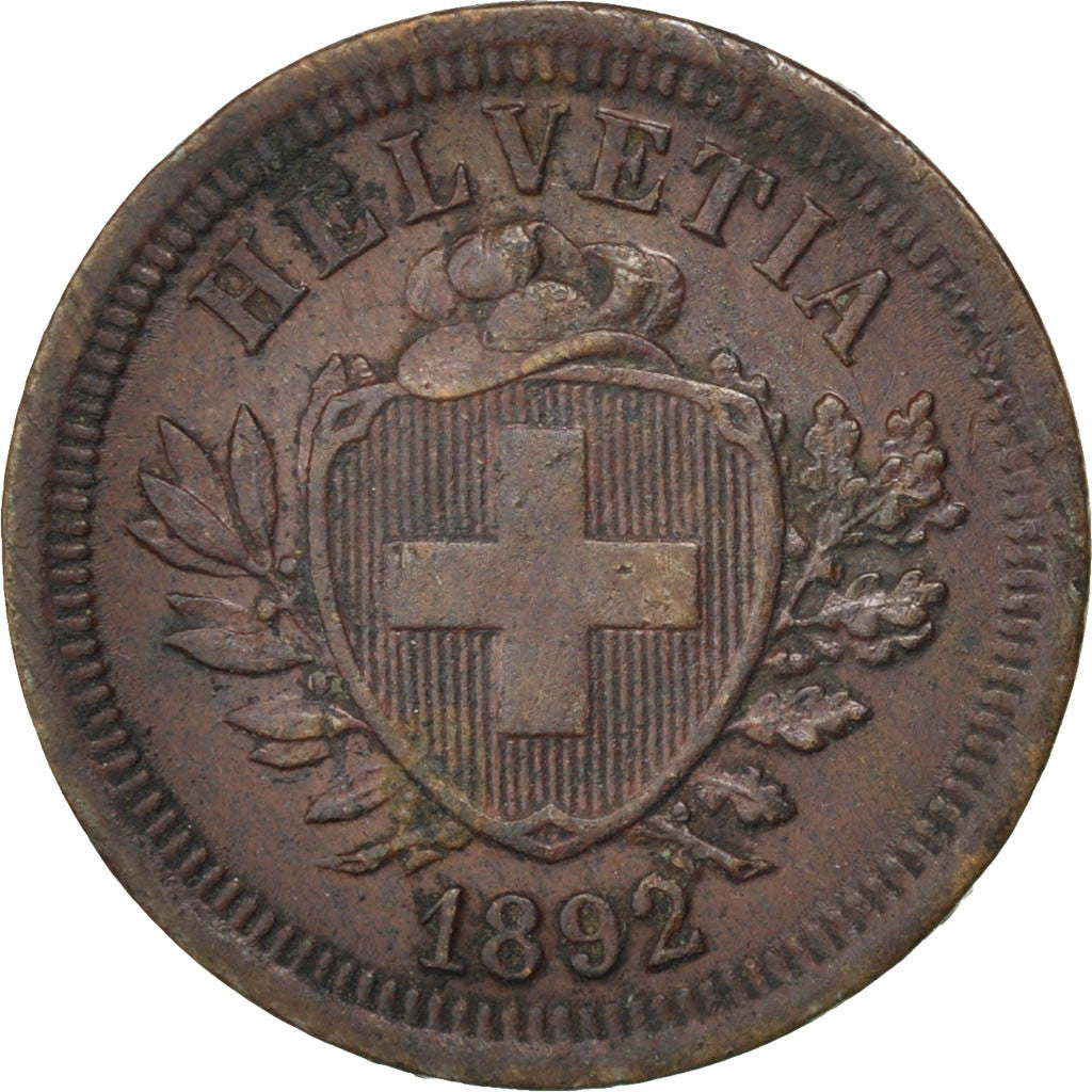 Coin, Switzerland, Rappen, 1892, Bern, AU(50-53), Bronze, KM:3.1