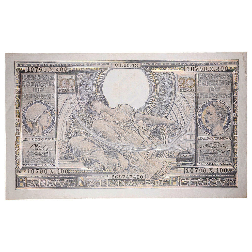 Banknote, Belgium, 100 Francs-20 Belgas, 1943, 1943-06-04, KM:107, EF(40-45)