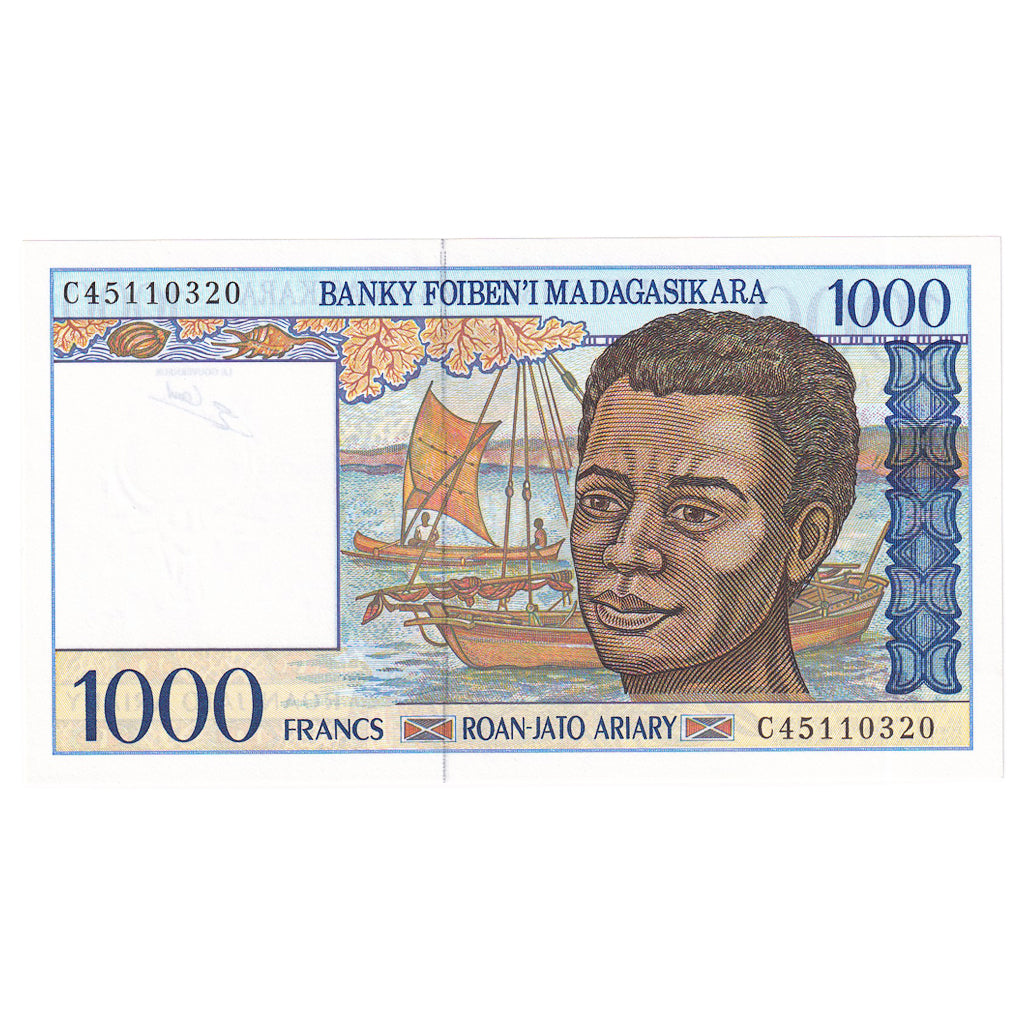 Banknote, Madagascar, 1000 Francs = 200 Ariary, 1996-2004, KM:76b, UNC(65-70)