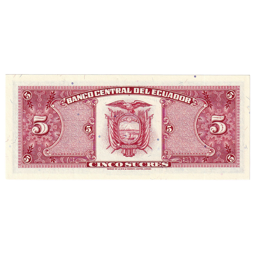Banknot, Ekwador, 5 Sucres, 1988, 1988-11-22, KM:113d, UNC(65-70)