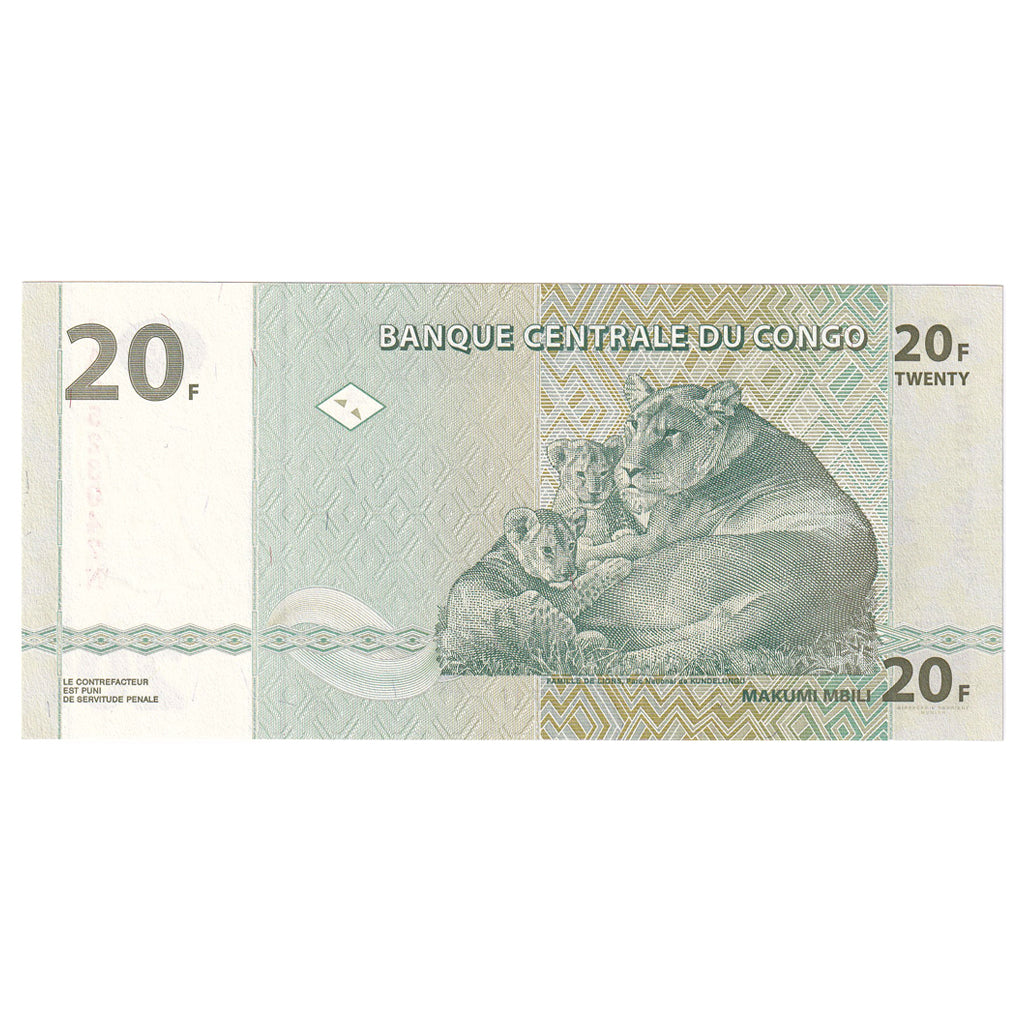 Nota, República Democrática do Congo, 20 Francs, 2003, 2003-06-30, KM:94a