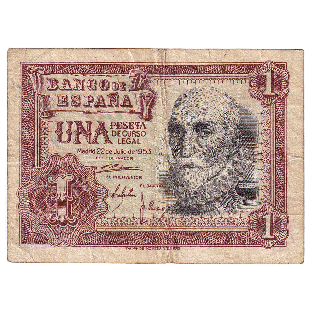 Billet, Espagne, 1 Peseta, 1953, 1953-07-22, KM:144a, TB+