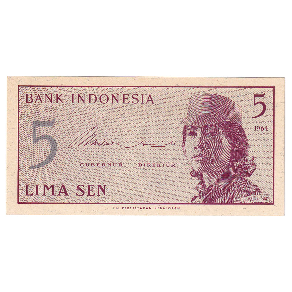 Billete, 5 Sen, 1964, Indonesia, KM:91a, UNC
