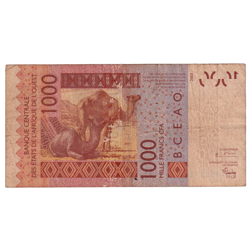 Billete, 1000 Francs, 2003, Estados del África Occidental, KM:315Ca, BC+