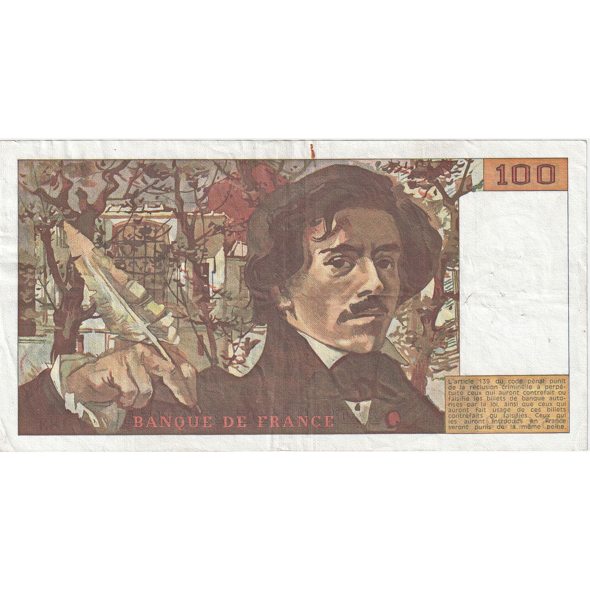 France, 100 Francs, Delacroix, 1991, V.183, EF(40-45), Fayette:69bis.3b2