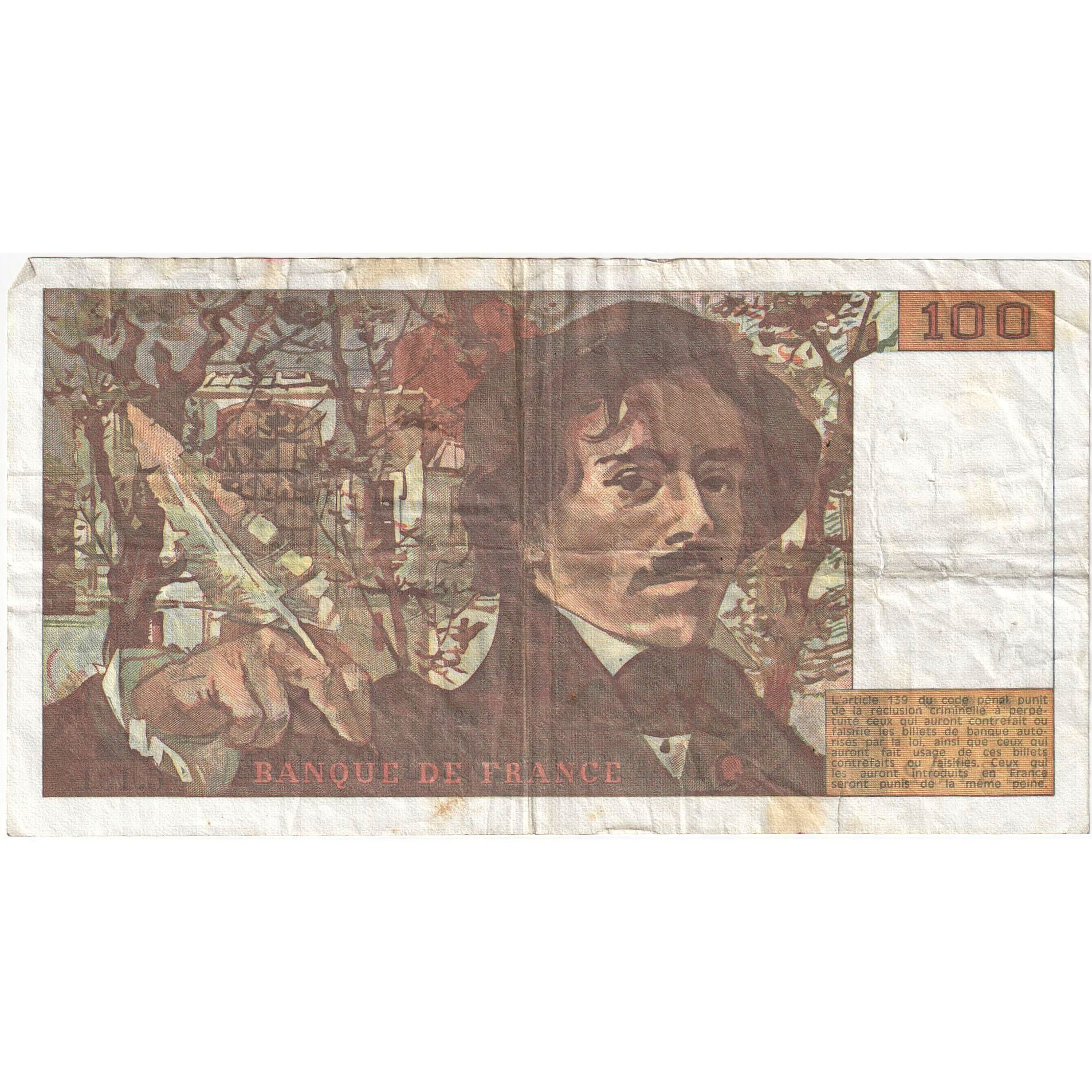 France, 100 Francs, Delacroix, 1991, C.191, VF(20-25), Fayette:69bis.04a