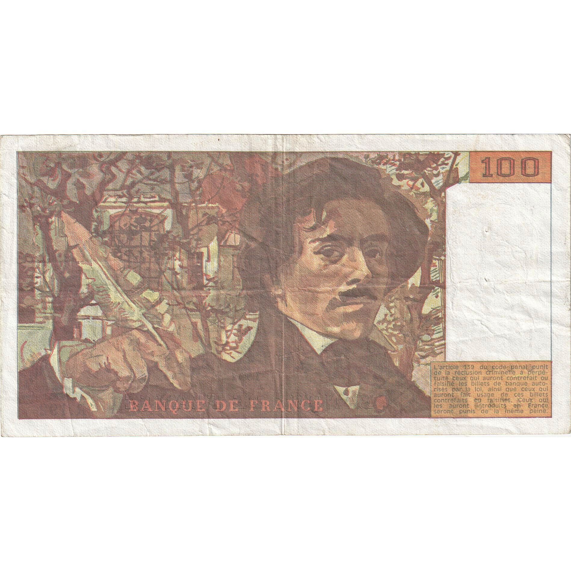 France, 100 Francs, Delacroix, 1991, R.192, EF(40-45), Fayette:69bis.04a
