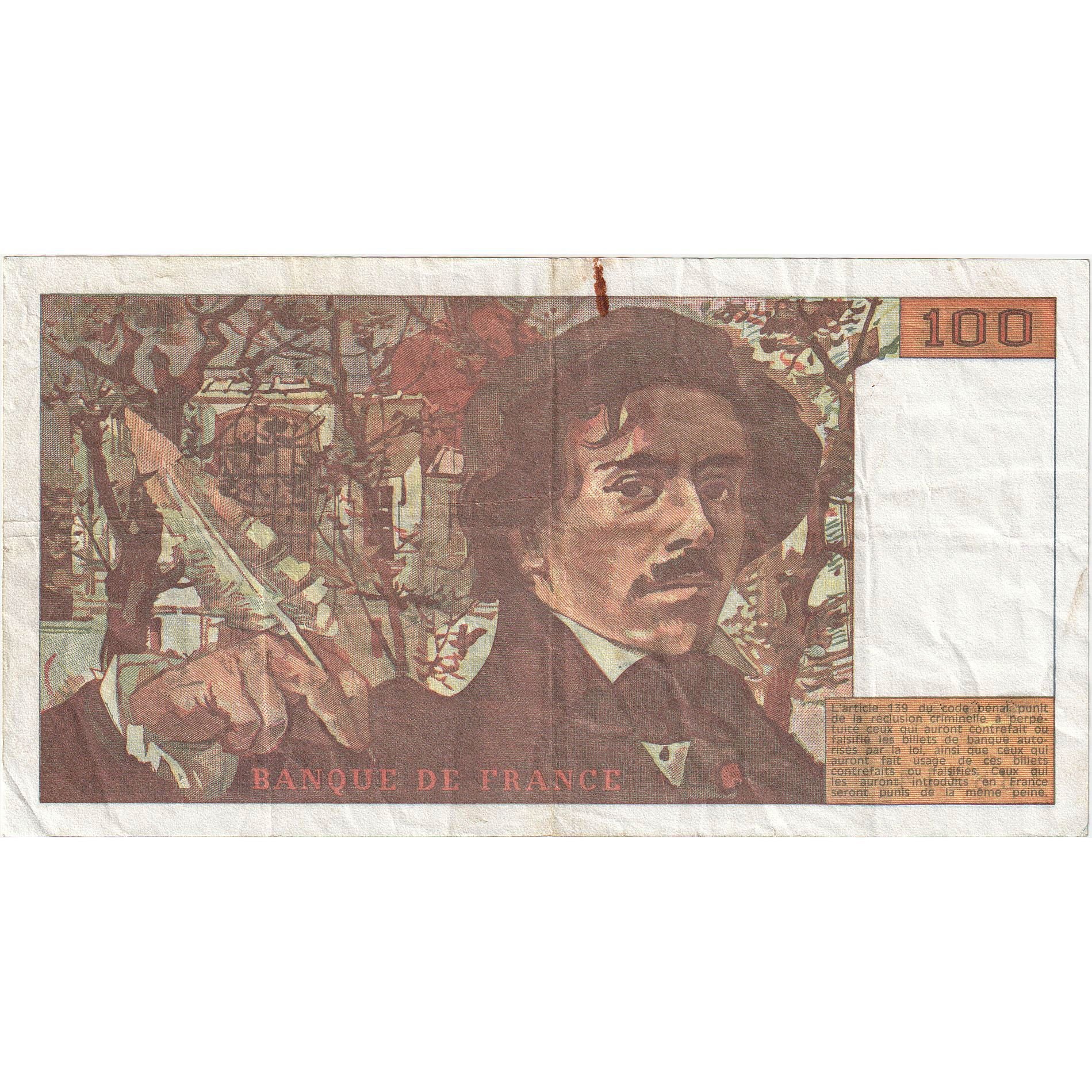 France, 100 Francs, Delacroix, 1993, C.228, VF(30-35), Fayette:69bis.8, KM:154g