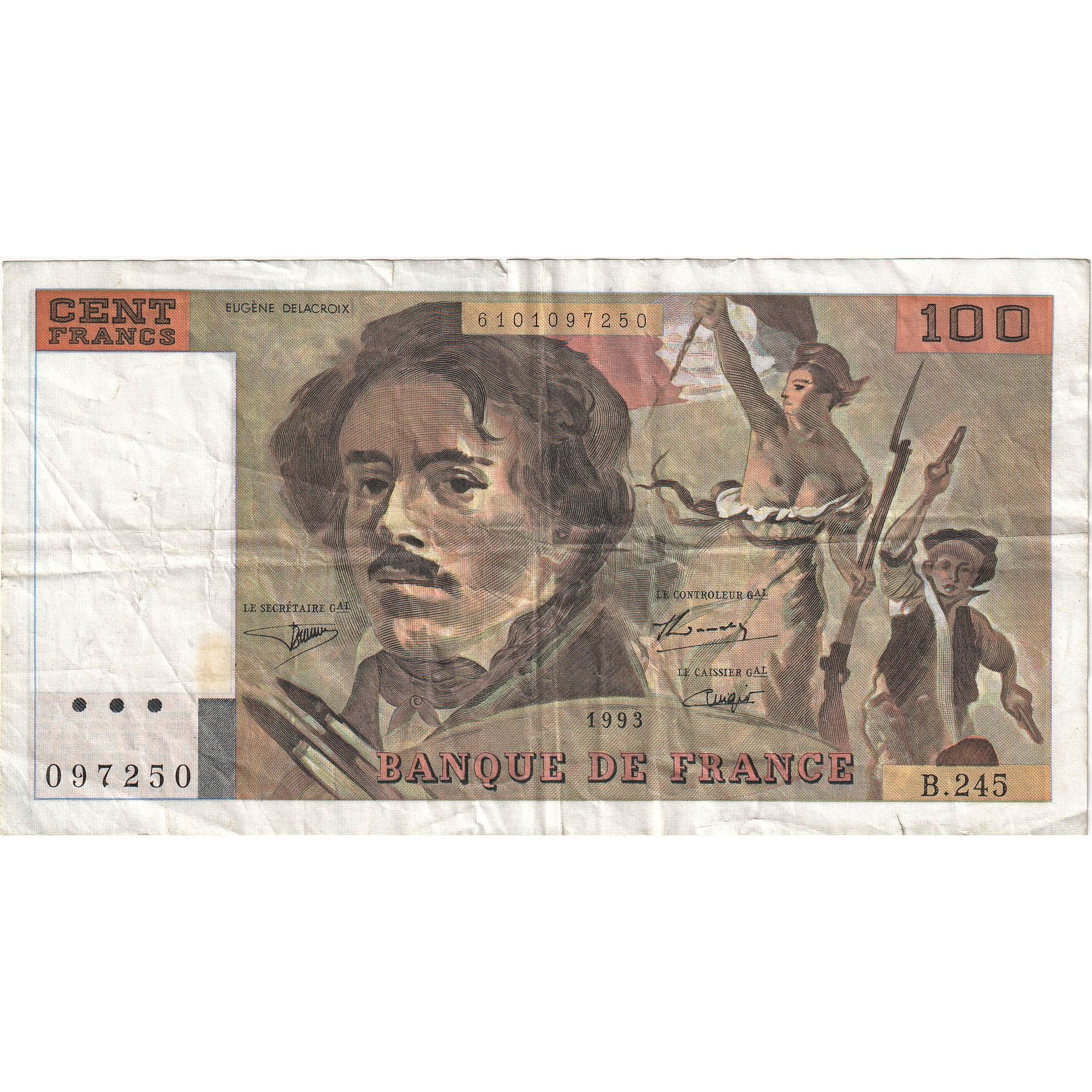 Francia, 100 Francs, Delacroix, 1993, B.245, B+, Fayette:69bis.8, KM:154g