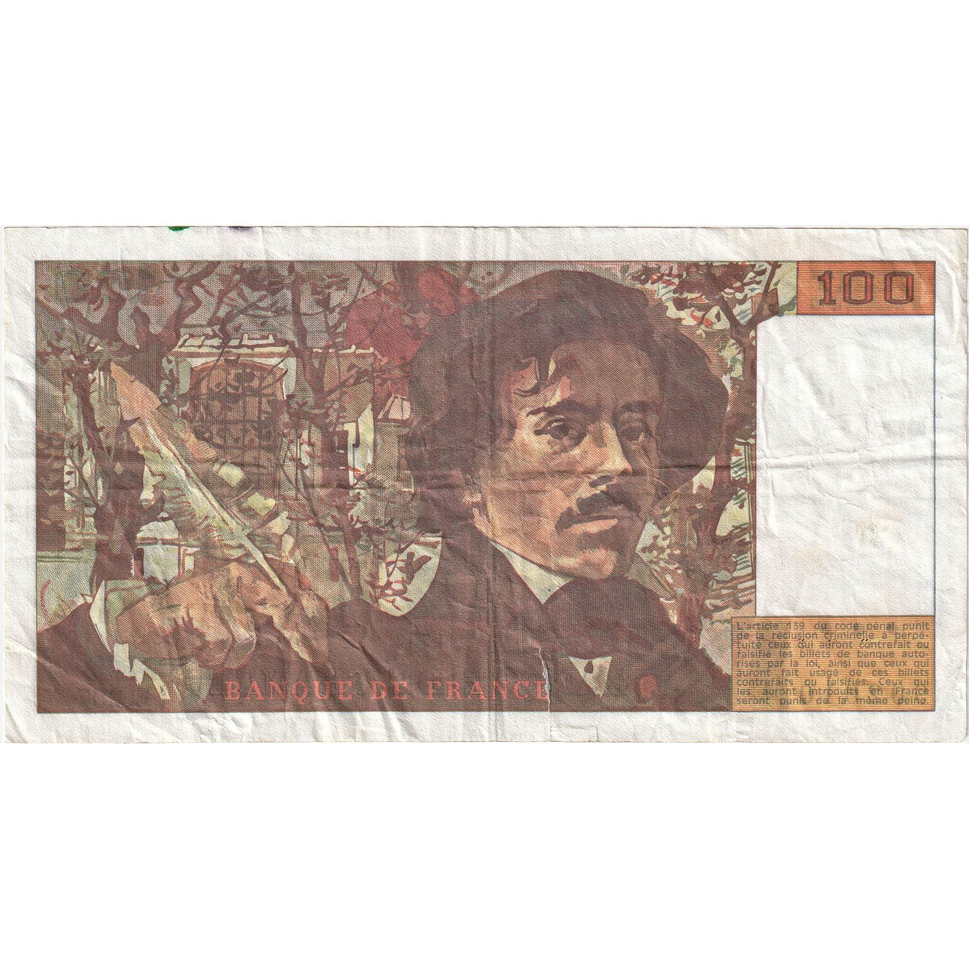 France, 100 Francs, Delacroix, 1993, E.207, EF(40-45), Fayette:69bis.05, KM:154g