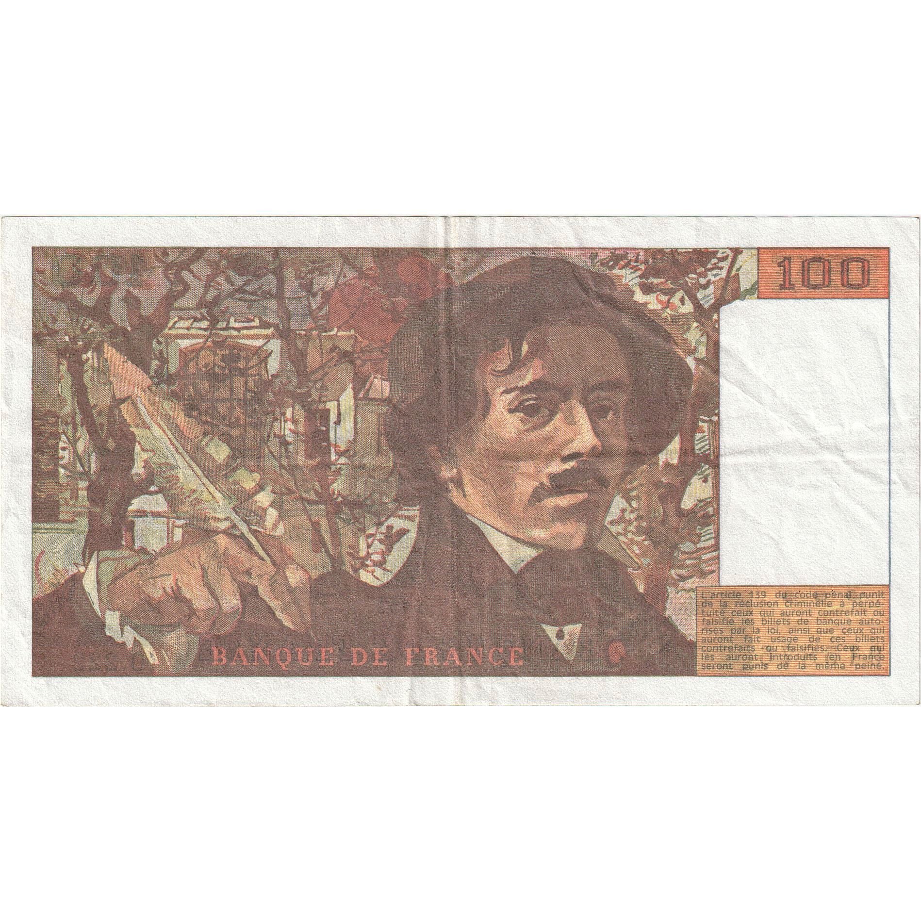 Francia, 100 Francs, Delacroix, 1993, O.222, BB+, Fayette:69bis.7, KM:154g