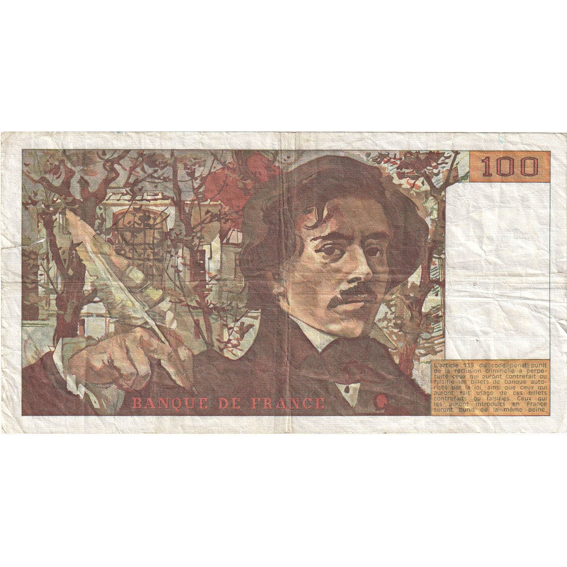 France, 100 Francs, Delacroix, 1989, B.134, VF(20-25), Fayette:69.13a, KM:154d