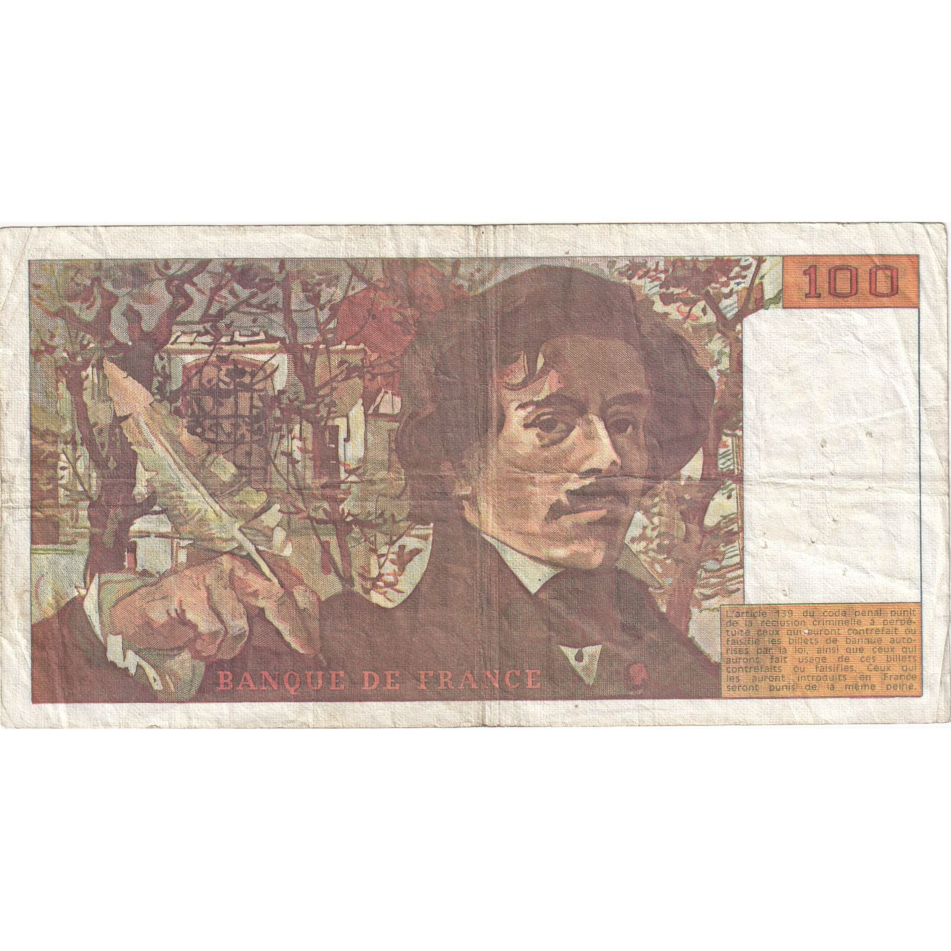 France, 100 Francs, Delacroix, 1990, Q.135, VF(20-25), Fayette:69bis.1a, KM:154d