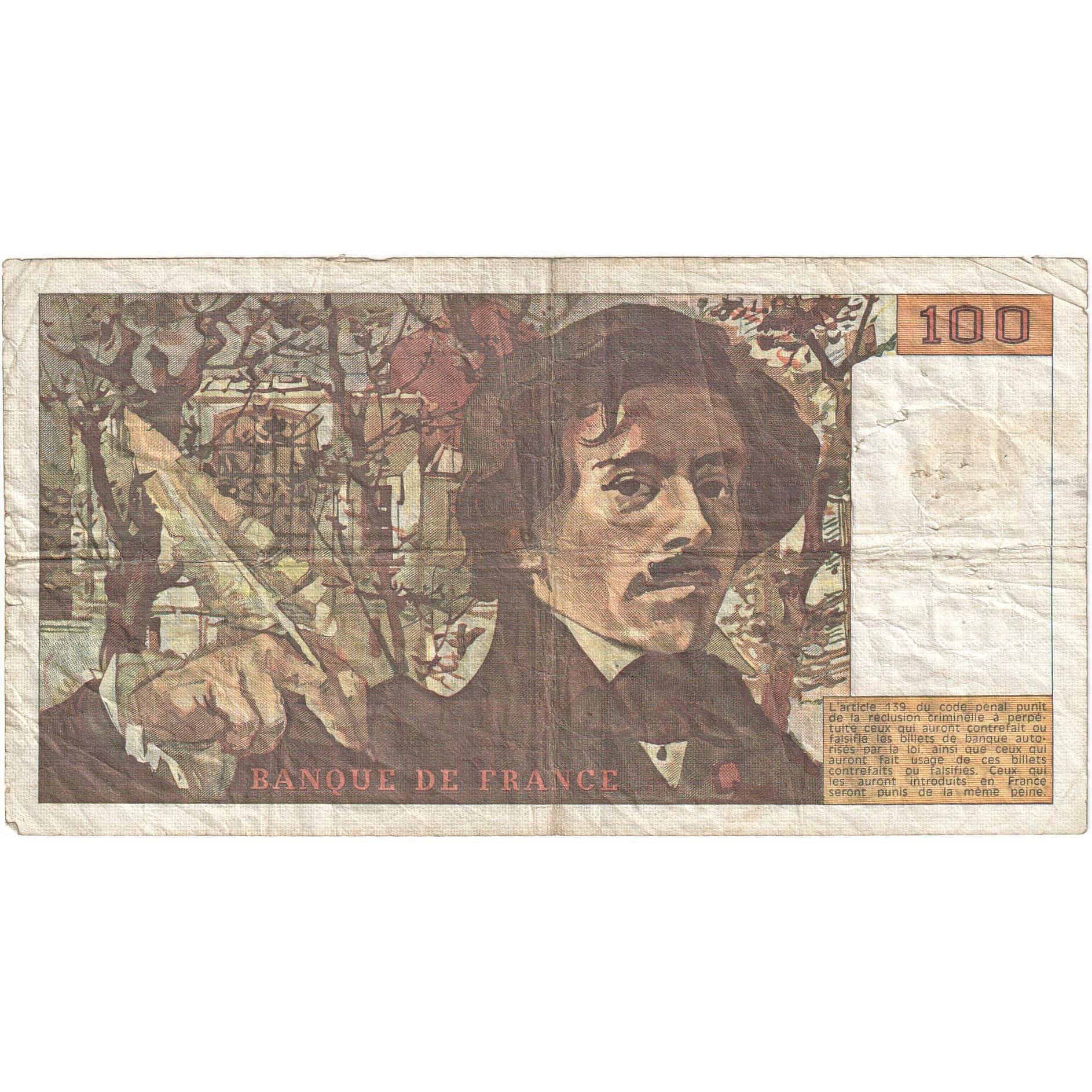 France, 100 Francs, Delacroix, 1989, F.148, VG(8-10), Fayette:69.13C, KM:154d