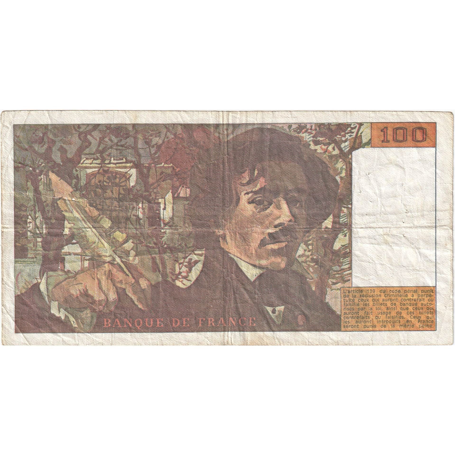 França, 100 Francs, Delacroix, 1990, E.151, VF(20-25), Fayette:69bis.2a