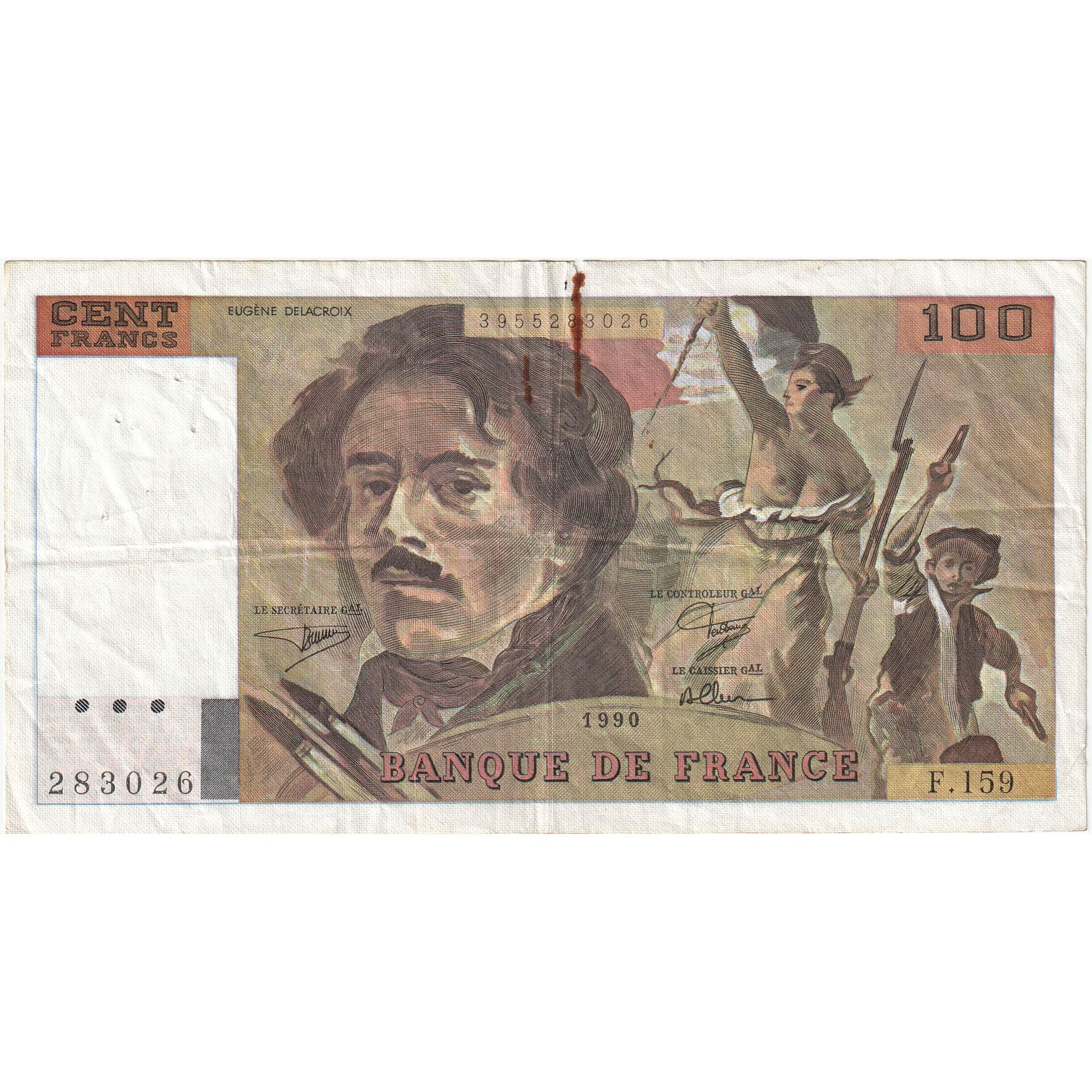 France, 100 Francs, Delacroix, 1990, F.159, VF(20-25), Fayette:69bis.2b, KM:154e