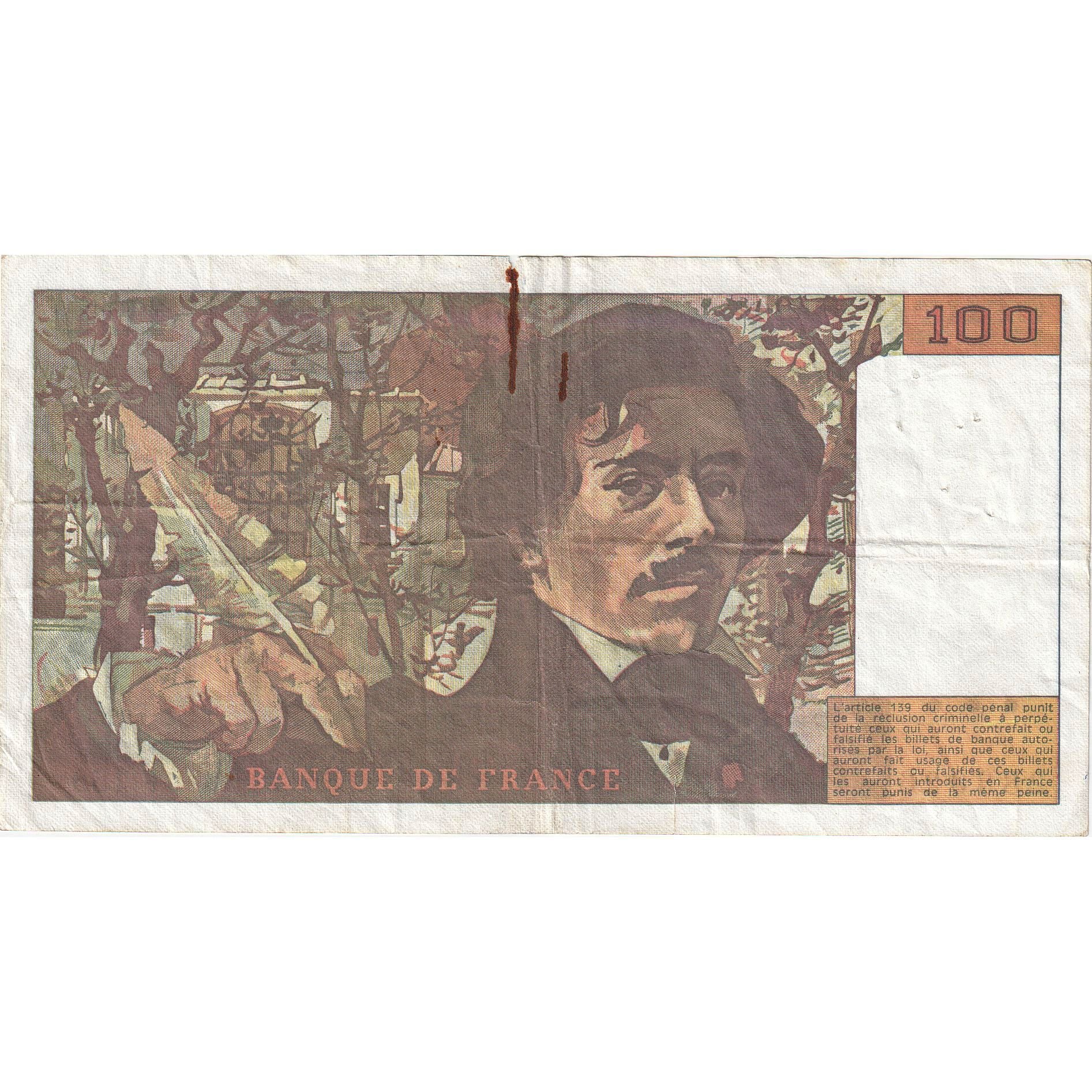 France, 100 Francs, Delacroix, 1990, F.159, VF(20-25), Fayette:69bis.2b, KM:154e