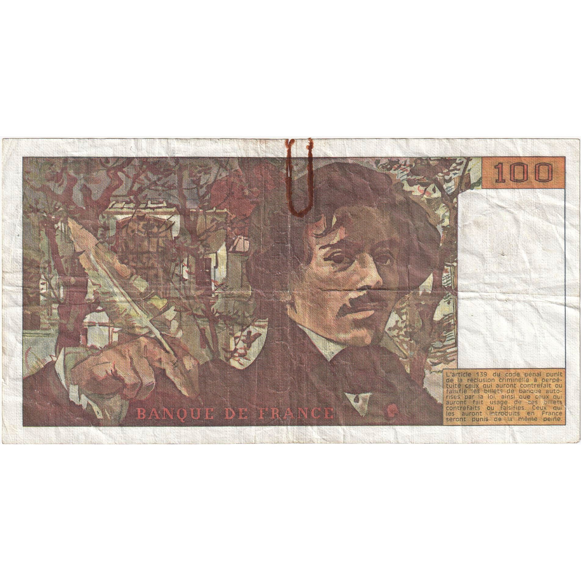 França, 100 Francs, Delacroix, 1990, R.167, F(12-15), Fayette:69bis.2b, KM:154e