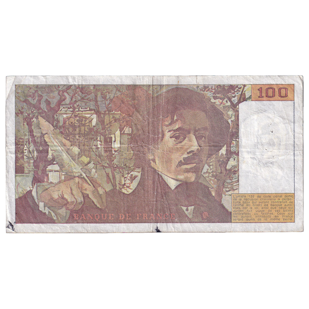 França, 100 Francs, Delacroix, 1990, S.174, VF(20-25), Fayette:69bis.2c