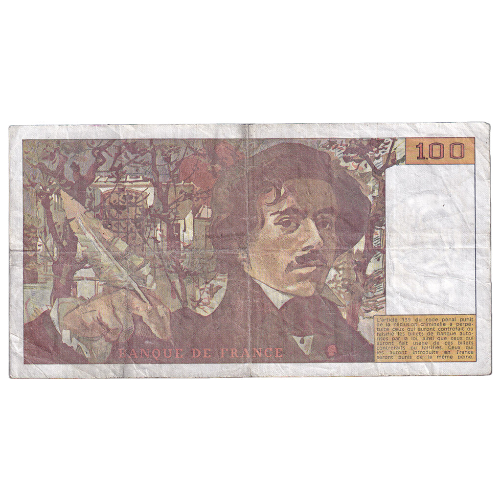 França, 100 Francs, Delacroix, 1990, H.178, EF(40-45), Fayette:69bis.2c