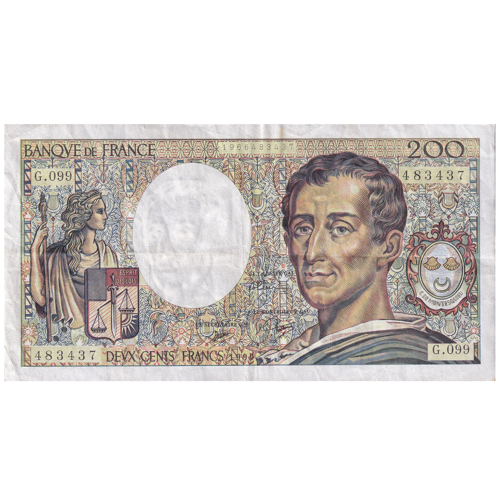 Frankreich, 200 Francs, Montesquieu, 1990, G.099, SS, Fayette:70.10b, KM:155d
