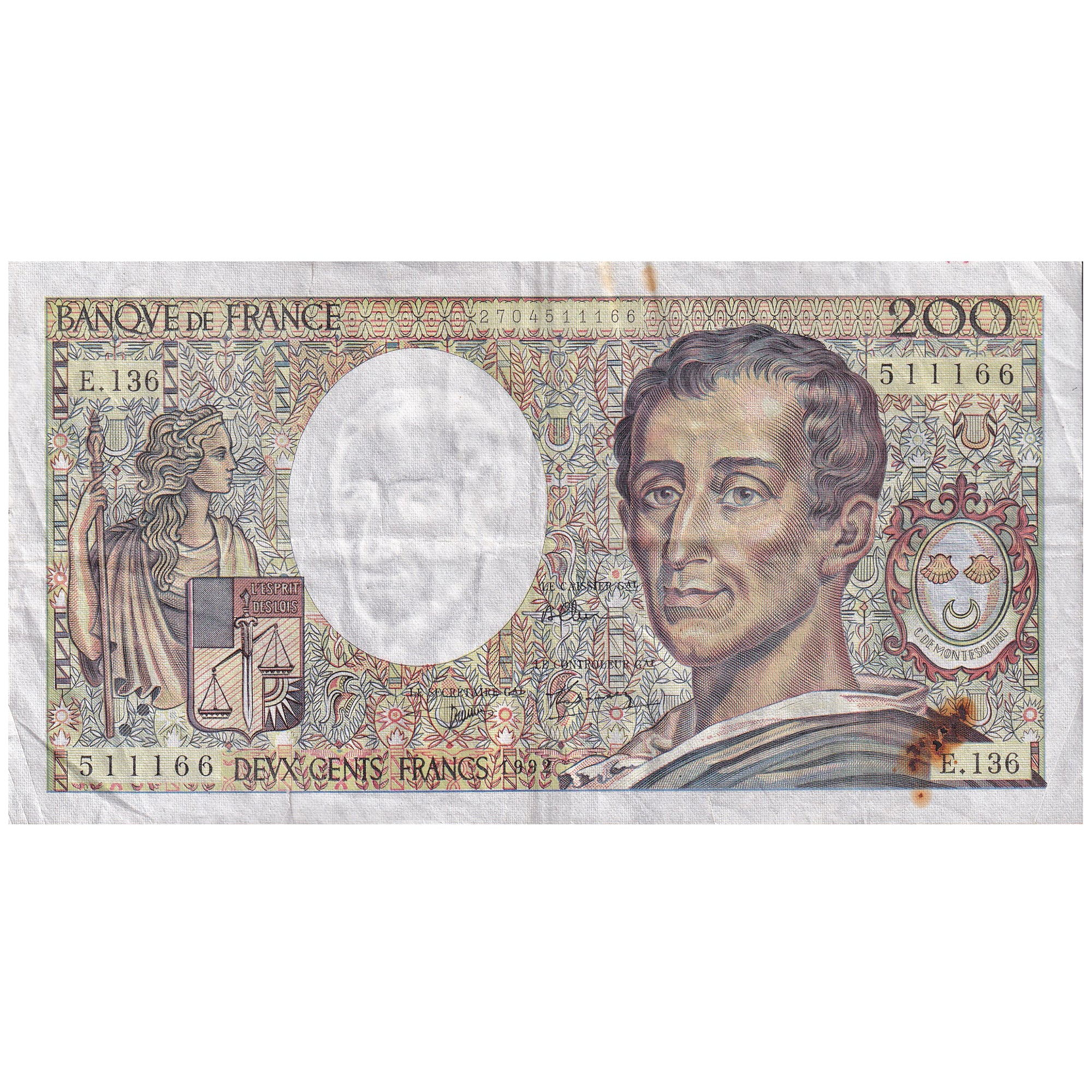 Frankreich, 200 Francs, Montesquieu, 1992, E.136, S, Fayette:70.12c, KM:155e