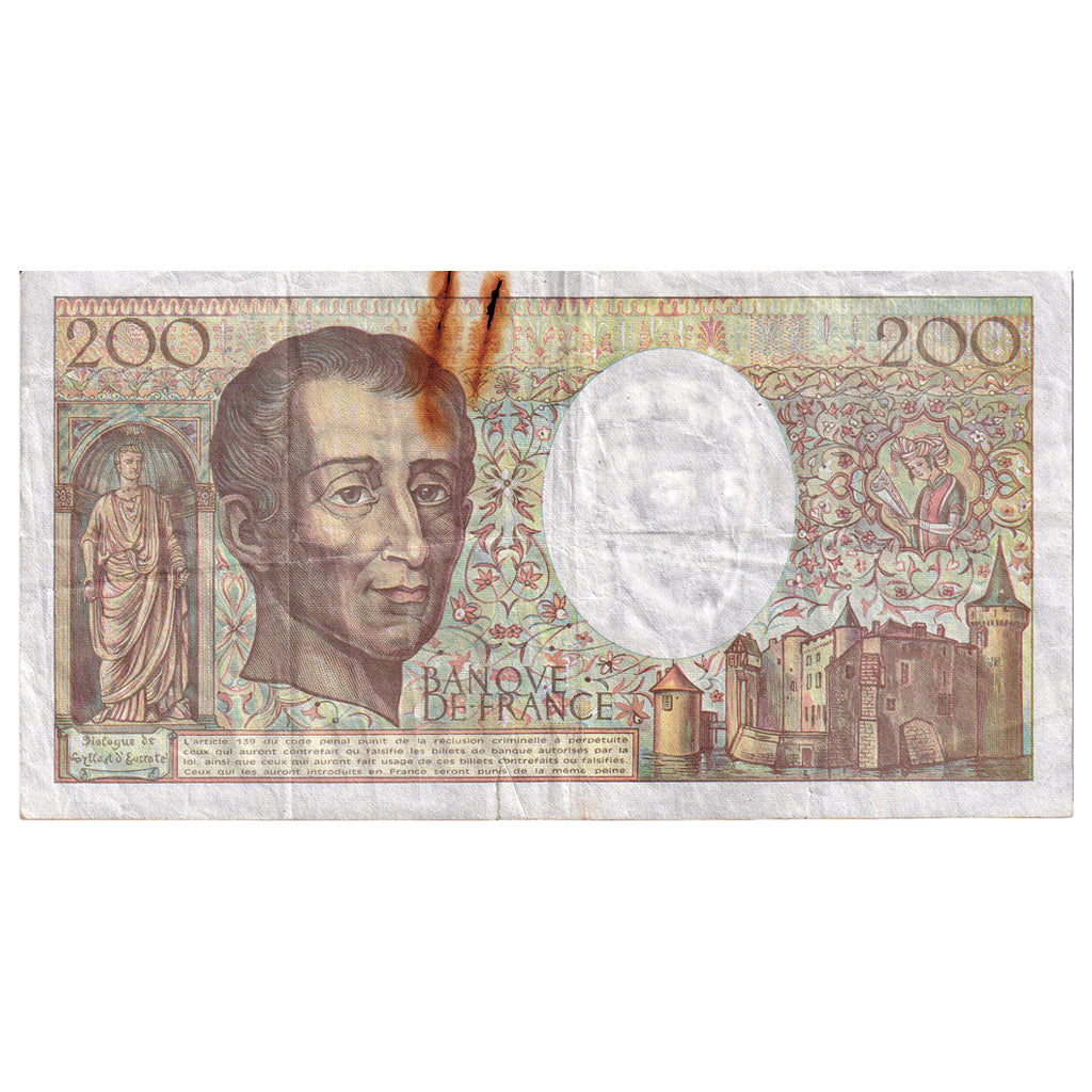 France, 200 Francs, Montesquieu, 1992, C.138, VG(8-10), Fayette:70.12c, KM:155e