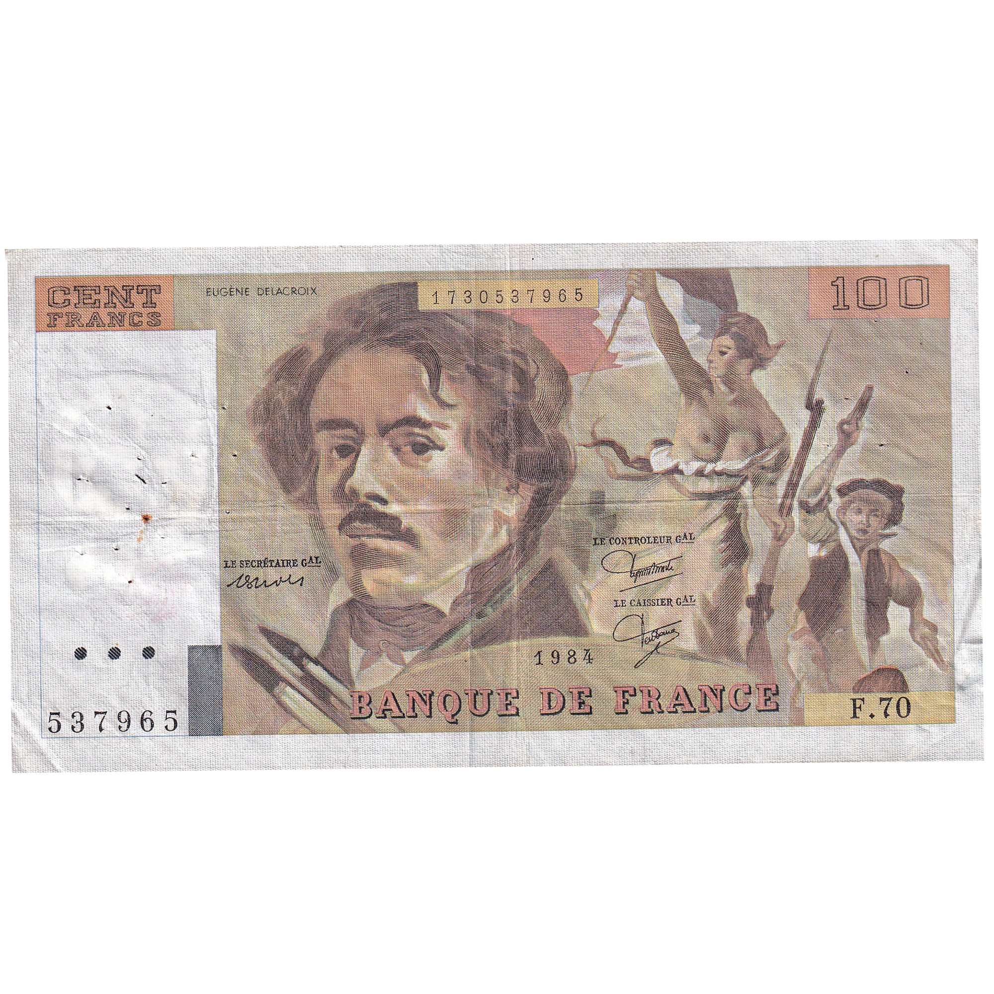 France, 100 Francs, Delacroix, 1984, F.70, VF(20-25), Fayette:69.08a, KM:154b