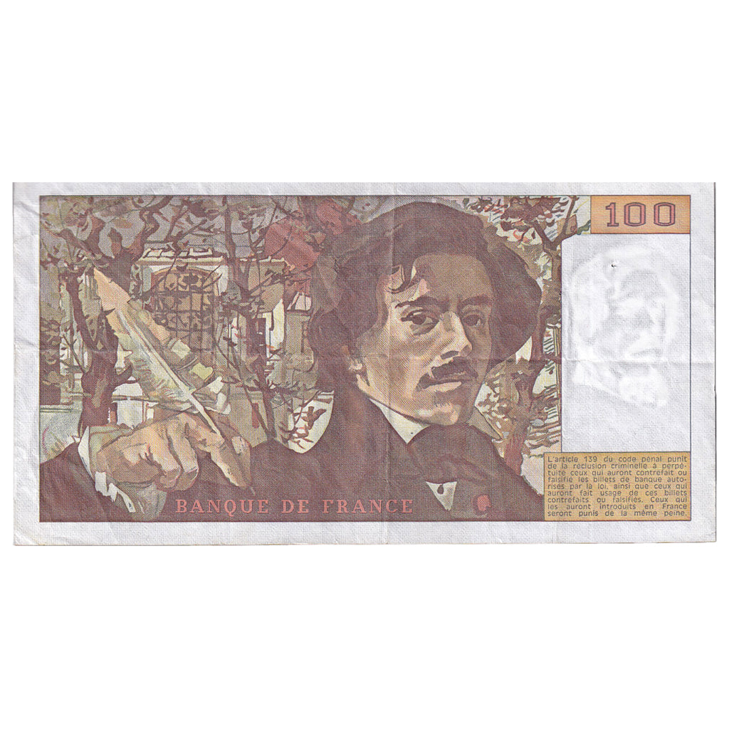 France, 100 Francs, Delacroix, 1978, Q.9, AU(50-53), Fayette:69.01h, KM:154a