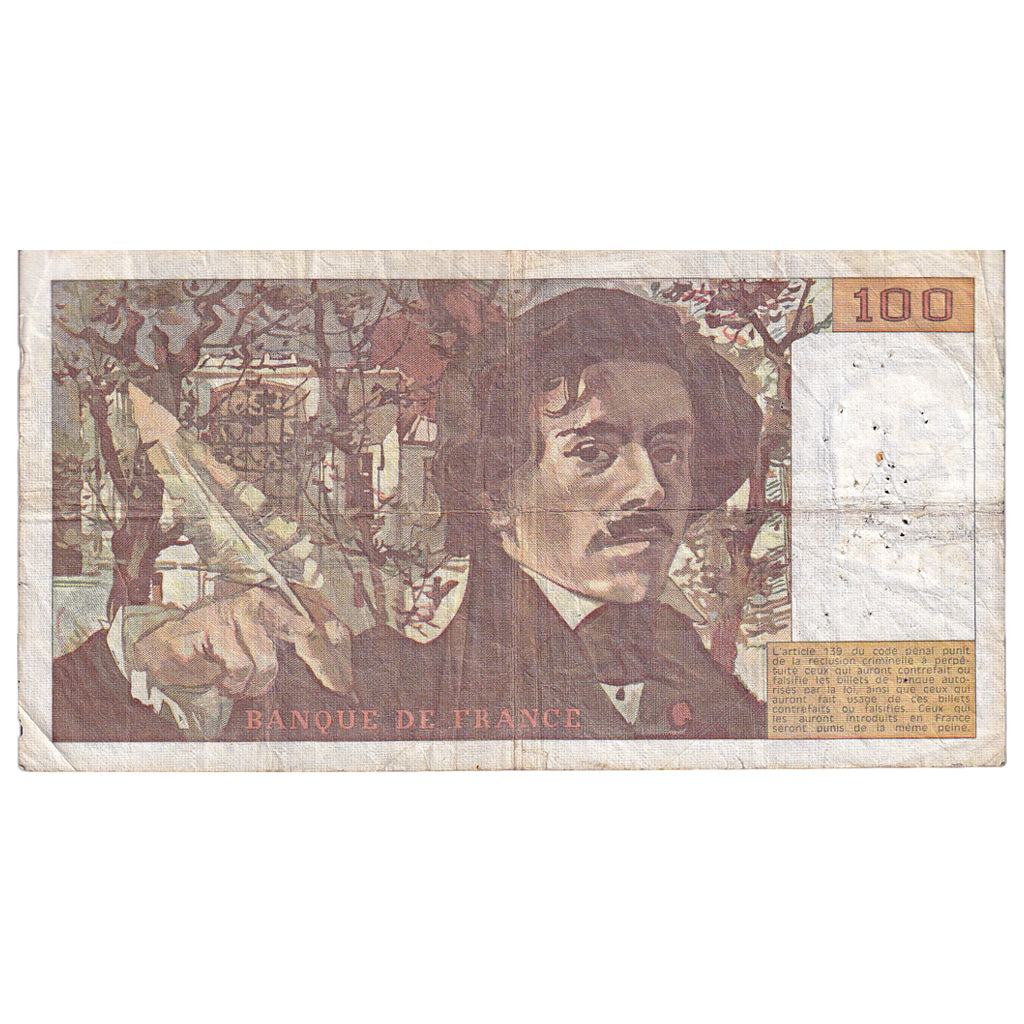 France, 100 Francs, Delacroix, 1980, M.33, VF(20-25), Fayette:69.4a, KM:154b