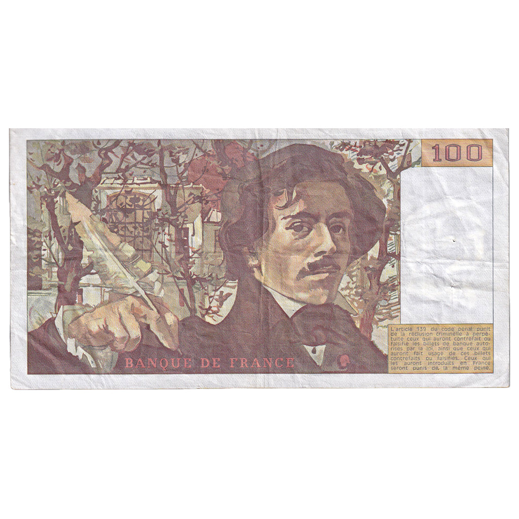 France, 100 Francs, Delacroix, 1984, W.73, EF(40-45), Fayette:69.8a, KM:154b