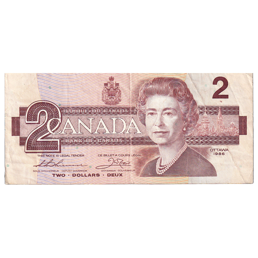 Nota, Canadá, 2 Dollars, 1986, KM:94b, EF(40-45)