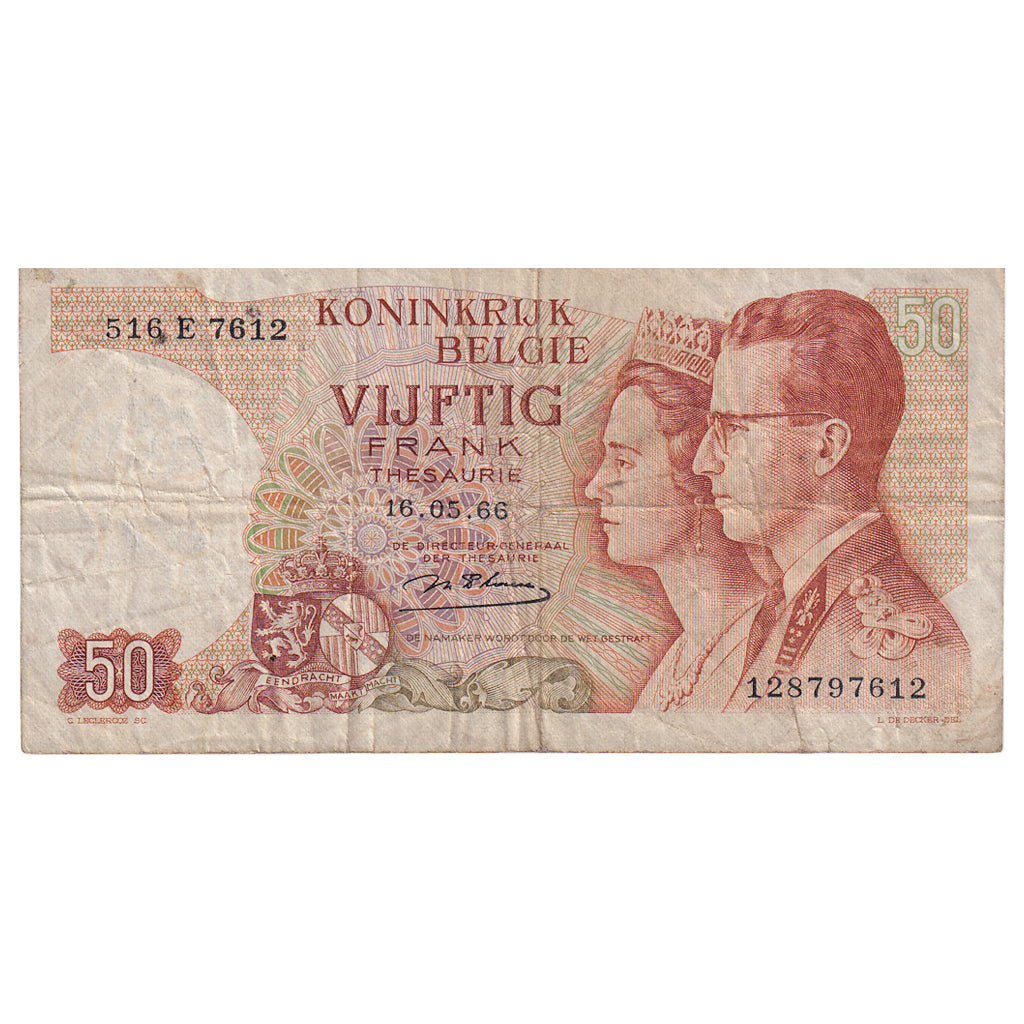 Nota, Bélgica, 50 Francs, 1966, 1966-05-16, KM:139, VF(20-25)