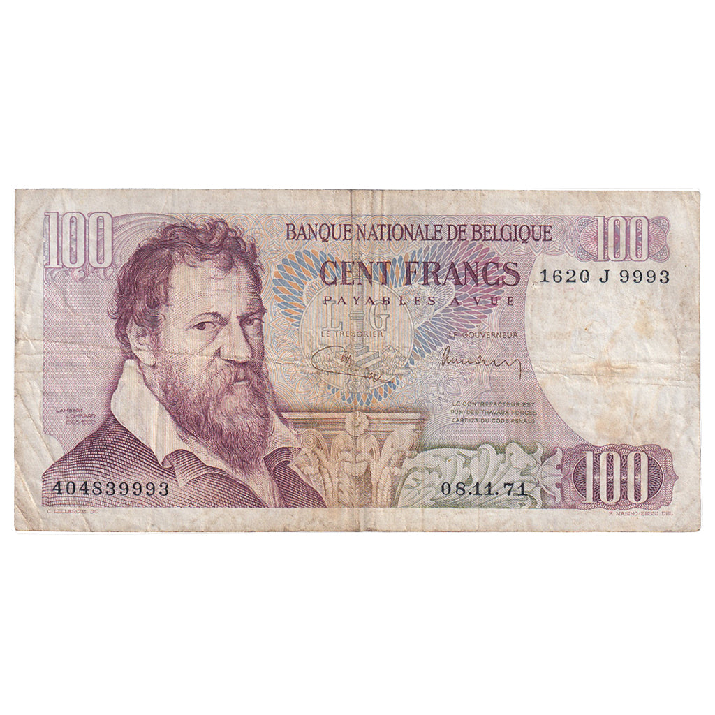 Banconote, Belgio, 100 Francs, 1971, 1971-11-08, KM:134b, MB