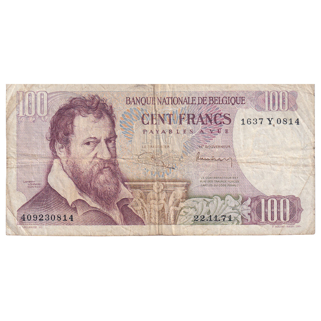 Nota, Bélgica, 100 Francs, 1971, 1971-11-22, KM:134b, F(12-15)