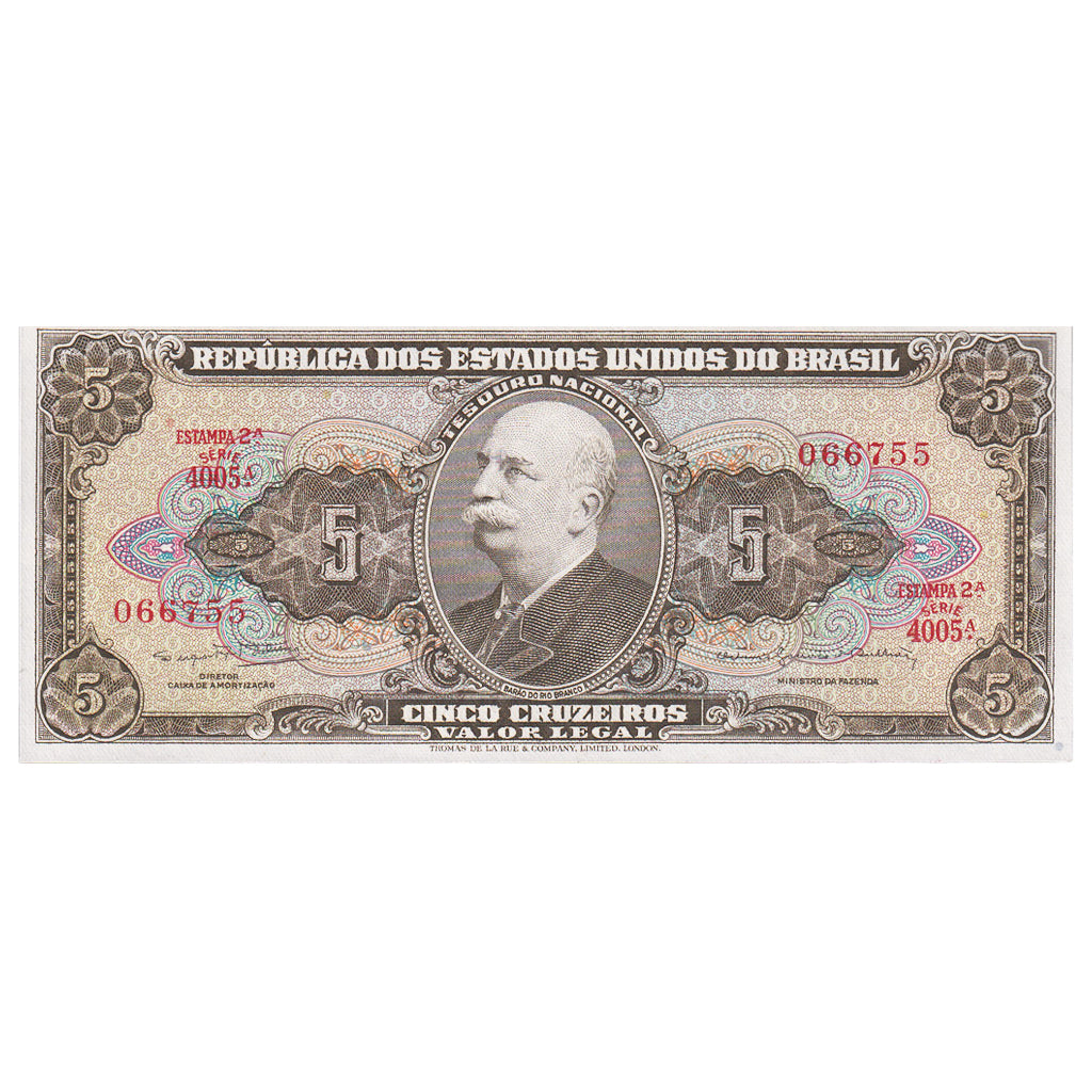 Biljet, Brazilië, 5 Cruzeiros, 1964, Undated (1964), KM:176c, SPL