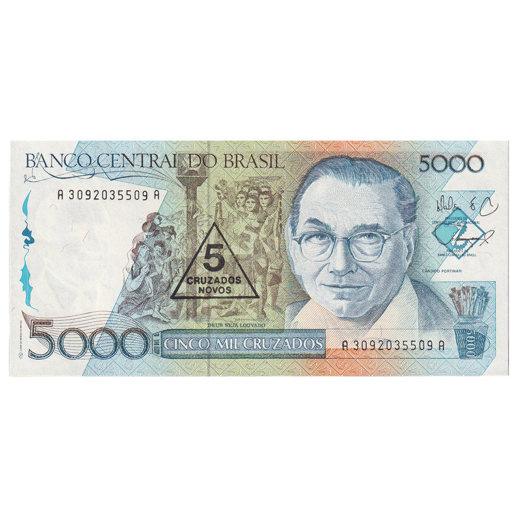 Nota, Brasil, 5 Cruzados Novos on 5000 Cruzados, Undated (1989), KM:217a