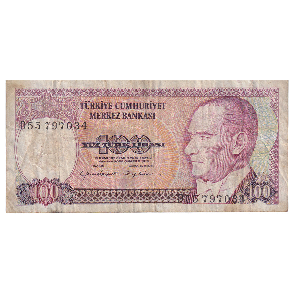 Biljet, Turkije, 100 Lira, KM:194a, TB