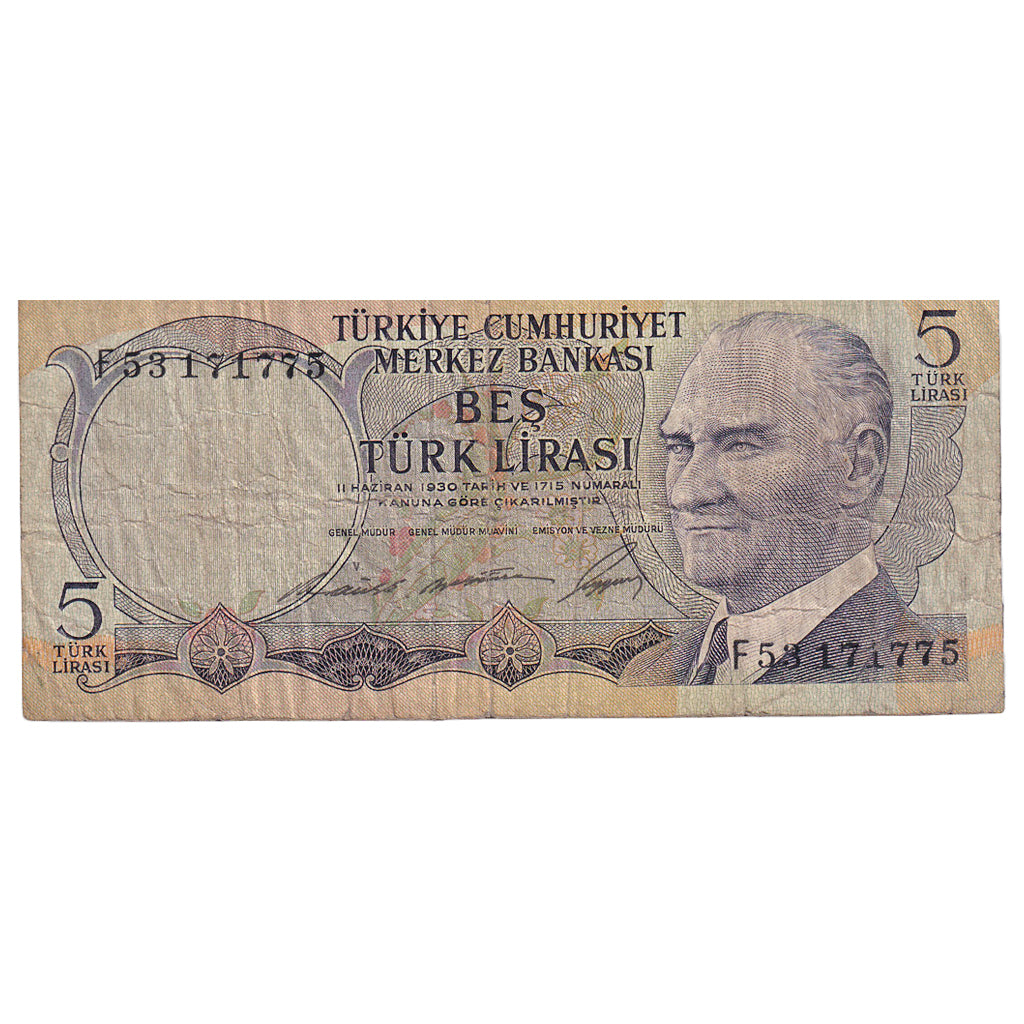 Biljet, Turkije, 5 Lira, 1976, KM:185, TB
