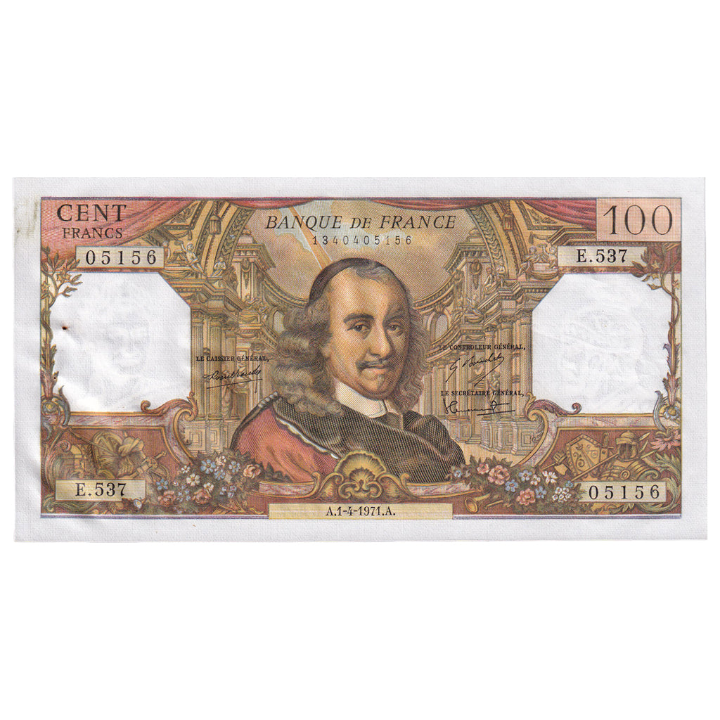 França, 100 Francs, Corneille, 1971, E.537, EF(40-45), Fayette:65.35, KM:149c
