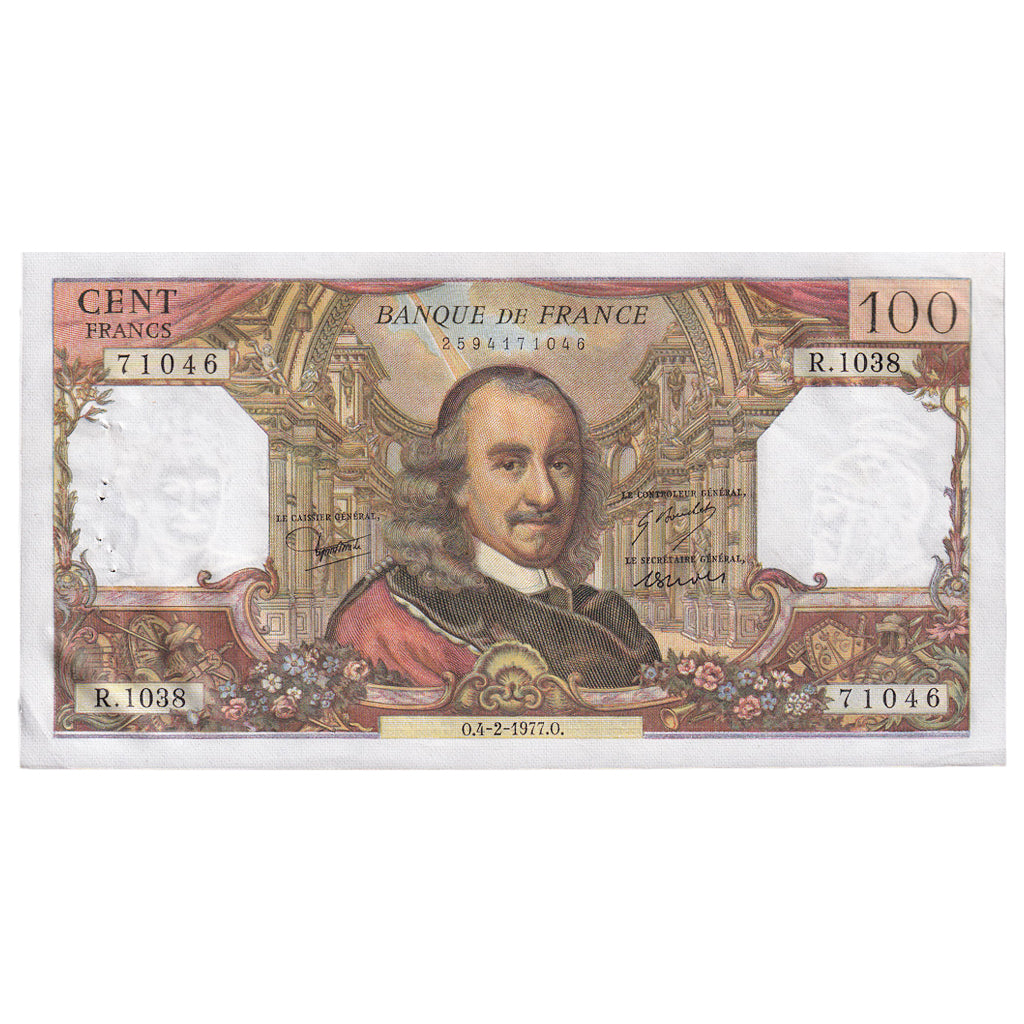 France, 100 Francs, Corneille, 1977, R.1038, AU(50-53), Fayette:65.56, KM:149f