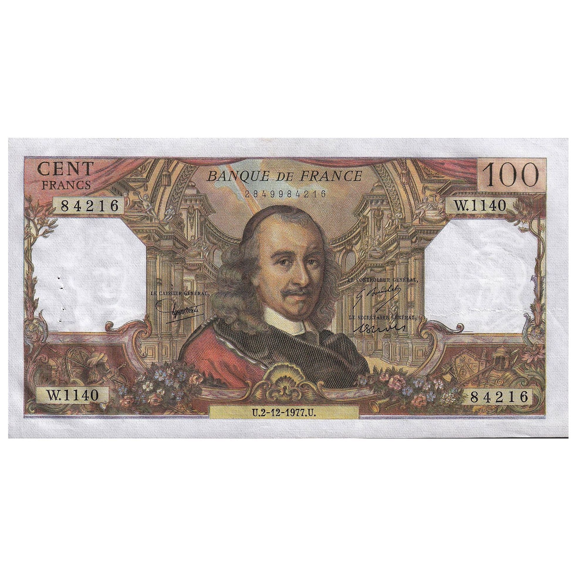 France, 100 Francs, Corneille, 1977, W.1140, EF(40-45), Fayette:65.60, KM:149f